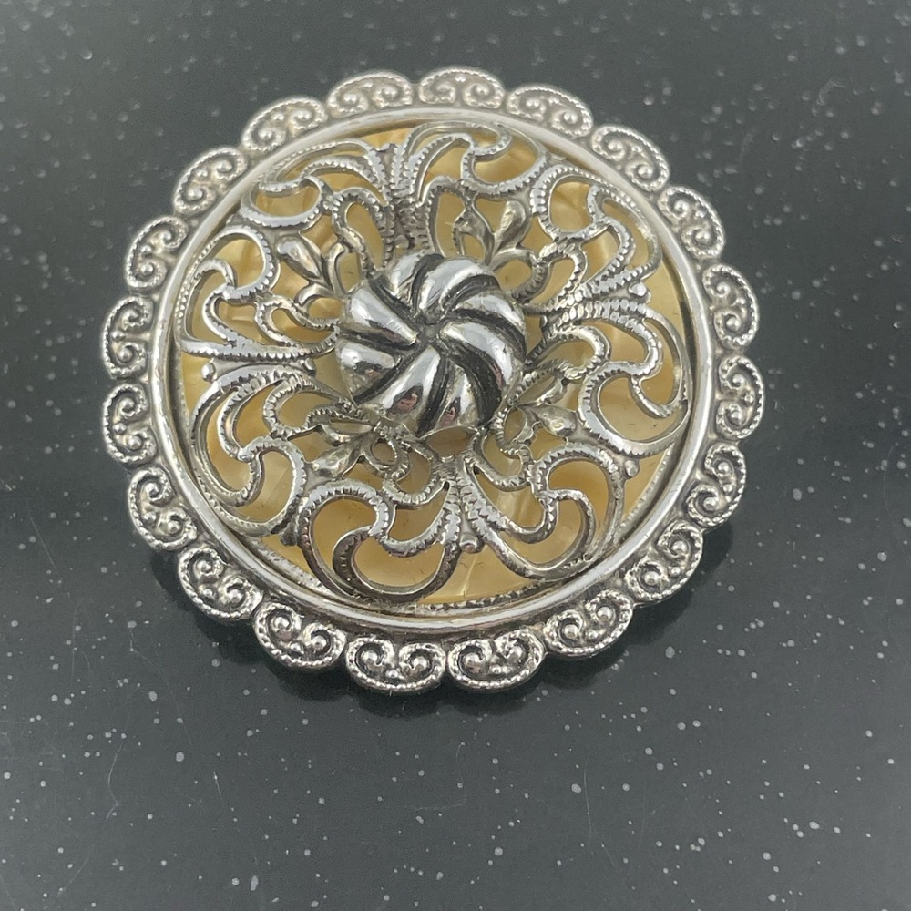 Elegant Silver and Gold Filigree Scarf Clip